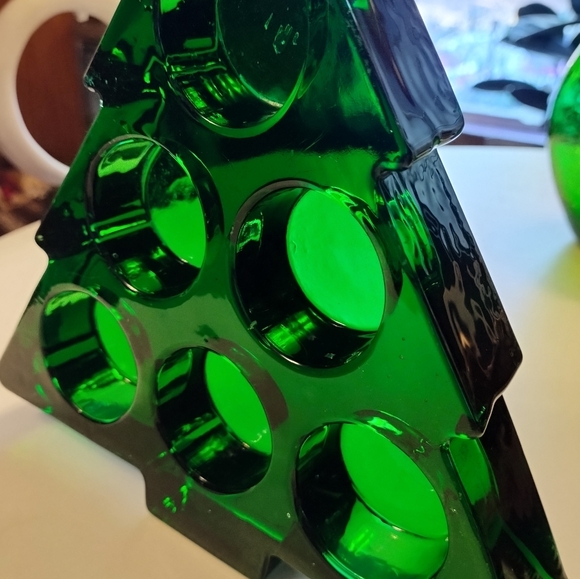 Vtg 1997 Celebrate The Season Green Glass Tree Tea Light Candle Holder Christmas - Picture 3 of 6